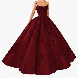 Dark red embroidered ball dress